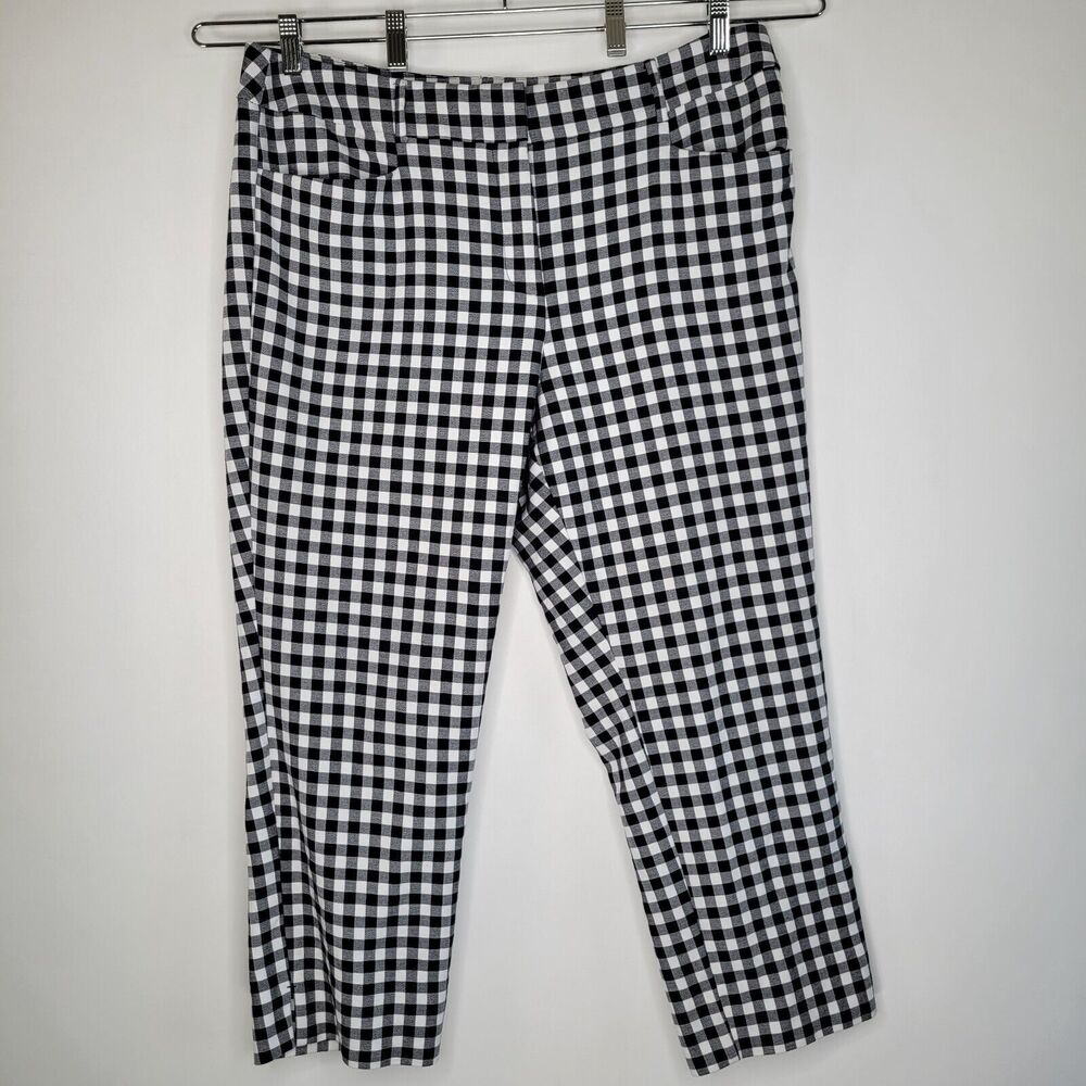 LOFT Black White Gingham Cropped Julie Pants Size 14 Stretch Pockets Americana